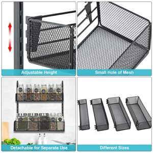 Over The Door Pantry Organizer 6-Tier Adjustable Tiers Hanging & Wall Mount Spice Rack,Metal Tube Behind The Door Storage Shelf,6 Adjustable Baskets with 4 Sizes & Small Mesh for Kitchen,Bathroom