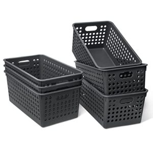 plastic storage baskets 6 pack, small pantry baskets for organizing, woven basket organizer basket bins for shelves, organizer and storage for bathroom, bedrooms, kitchens