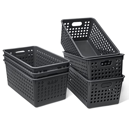 Plastic Storage Baskets 6 Pack, Small Pantry Baskets for Organizing, Woven Basket Organizer Basket Bins for Shelves, Organizer and Storage for Bathroom, Bedrooms, Kitchens