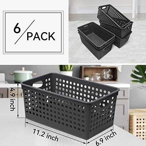 Plastic Storage Baskets 6 Pack, Small Pantry Baskets for Organizing, Woven Basket Organizer Basket Bins for Shelves, Organizer and Storage for Bathroom, Bedrooms, Kitchens