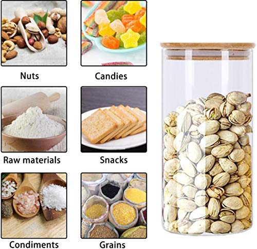 Glass Food Storage Jars Containers, Glass Storage Jar with Airtight Bamboo Lids Set of 6 Kitchen Glass Canisters For Coffee, Flour, Sugar, Candy, Cookie, Spice and More 32 oz