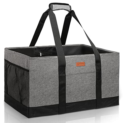 Reusable Grocery Bags Extra Large Tote Bag with Carrying Handles and Reinforced Bottom Heavy-Duty Oxford Fabric Moving Bags for Storage Space Saving Grey