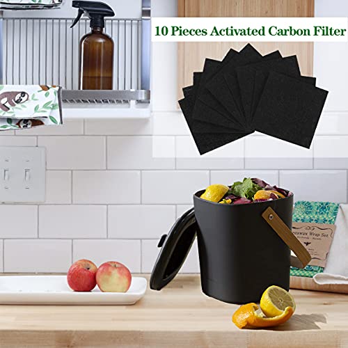 10 Pack Square Compost Bin Filters Spare Activated Carbon Filter Sheets for Indoor Kitchen Compost Bucket Countertop and Recycle Bin (5 Inches)