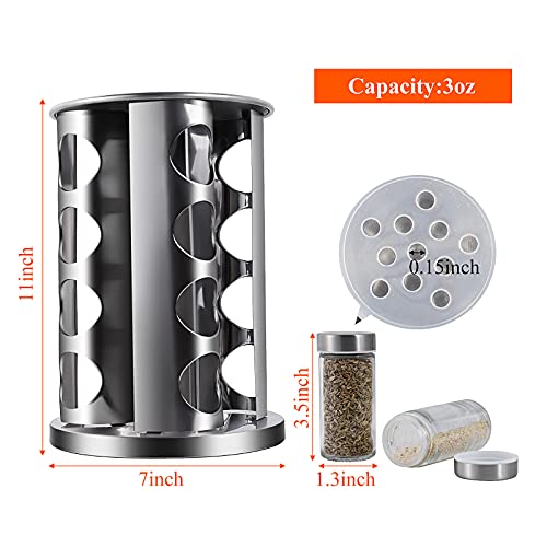 DOUBLE 2 C Rotating Spice Rack with 16 Jars, Revolving Spice Rack Organizer, Seasoning Organizer with Labels, Stainless Steel Spice Carousel for Kitchen Countertop, Cabinet
