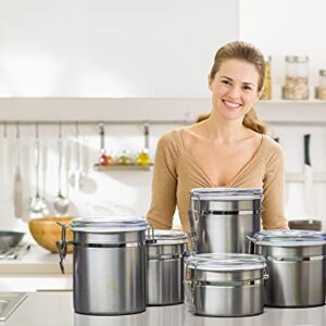 5pc Stainless Steel Canister Set with Clear Acrylic Lids & Clamp Airtight Durable & Stackable Food Storage Container for Kitchen Counter & Pantry, Tea, Sugar, Coffee, Flour, Rice, Pasta, Spices, Herbs