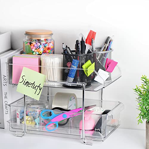 Simetufy 2 Tier Clear Organizer with Dividers, Multi-Purpose Slide-Out Bathroom Vanity Countertop Closet Organization, Under Sink Organizers and Storage, Kitchen Pantry Medicine Cabinet Bins, 2 Pack