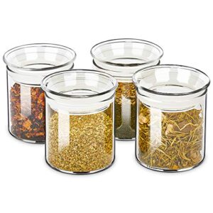 zens glass canister set, airtight kitchen canisters jars of 4 with glass lids,10oz fluid ounce empty storage jar containers for spice or herbs