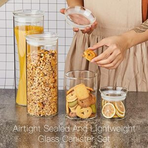 ZENS Glass Canister Set, Airtight Kitchen Canisters Jars of 4 with Glass Lids,10oz Fluid Ounce Empty Storage Jar Containers for Spice or Herbs