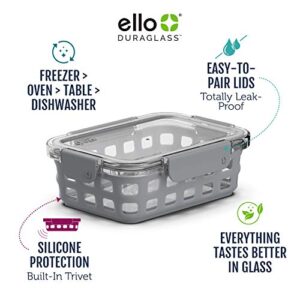 Ello DuraGlass BPA-Free Glass Food Storage Containers with Lids and Silicone Protection, 3.4 Cup, Dusty Blue