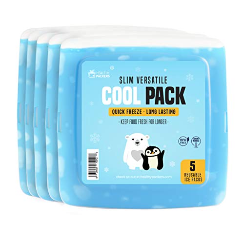 Ice Pack for Lunch Box - 5 Ice Packs - Original Slim & Long-Lasting Freezer Packs for your Lunch or Cooler Bag