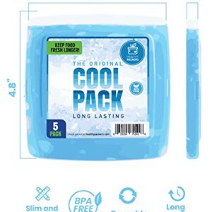 Ice Pack for Lunch Box - 5 Ice Packs - Original Slim & Long-Lasting Freezer Packs for your Lunch or Cooler Bag