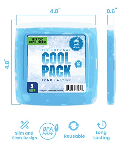 Ice Pack for Lunch Box - 5 Ice Packs - Original Slim & Long-Lasting Freezer Packs for your Lunch or Cooler Bag