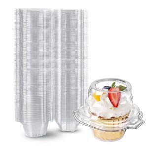 foodiejoy 120 packs individual cupcake containers stackable single compartment cupcake disposable carrier holder box deep dome clear plastic bpafree (120 counts)