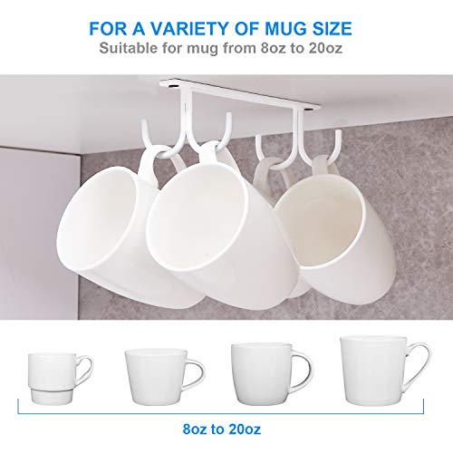 Mug Rack Under Cabinet - Coffee Cup Holder, 12 Mugs Hooks Under Shelf, Display Hanging Cups Drying Hook for Bar Kitchen Utensils White