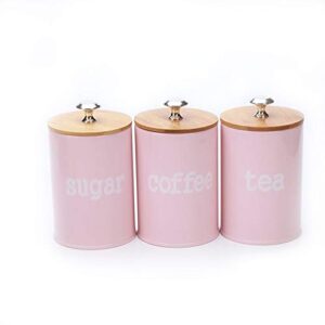 x022s set of 3 metal food storage tin canister/jar with bamboo lid (matte pink)