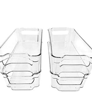 (4 Pack) Pantry and Refrigerator Organizer Bins for Kitchen and Cabinet Storage | Stackable Food Bins with Handles | BPA FREE Fridge and Freezer Containers | Clear