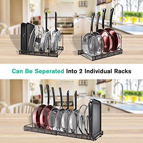 Puricon Expandable Pot and Pan Organizer for Cabinet with 10 Dividers, Adjustable Pots and Pans Organizer Rack Pan Lid Cookware Bakeware Baking Storage Holder for Kitchen Countertop Pantry -Bronze