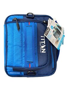 titan deep freeze expandable lunch box with 2 ice walls, blue,gray, black, 14x14x14