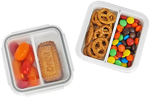 carrotez 2 Compartment Snack Containers, Portion Control Container, Small Food Storage Containers, Small Snack containers with Airtight lids, BPA Free, Stackable, Reusable, 2 PACK