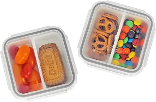 carrotez 2 Compartment Snack Containers, Portion Control Container, Small Food Storage Containers, Small Snack containers with Airtight lids, BPA Free, Stackable, Reusable, 2 PACK