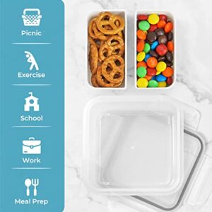 carrotez 2 Compartment Snack Containers, Portion Control Container, Small Food Storage Containers, Small Snack containers with Airtight lids, BPA Free, Stackable, Reusable, 2 PACK