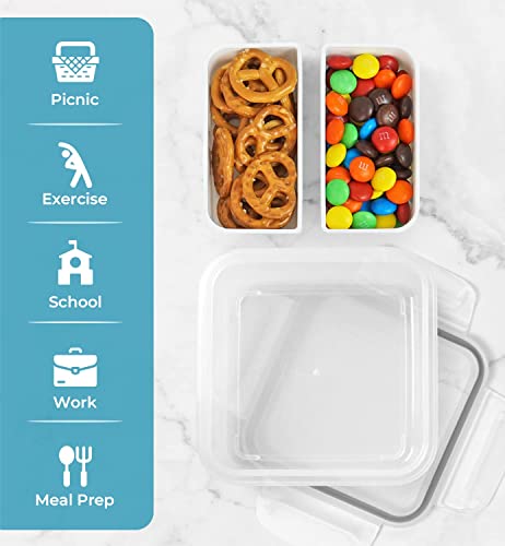 carrotez 2 Compartment Snack Containers, Portion Control Container, Small Food Storage Containers, Small Snack containers with Airtight lids, BPA Free, Stackable, Reusable, 2 PACK