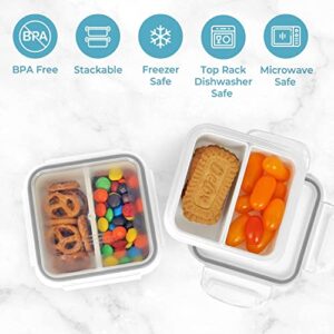 carrotez 2 Compartment Snack Containers, Portion Control Container, Small Food Storage Containers, Small Snack containers with Airtight lids, BPA Free, Stackable, Reusable, 2 PACK