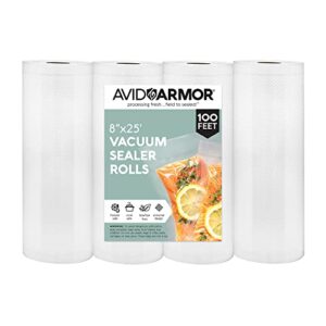 avid armor – vacuum seal rolls, vac seal bags for food storage, meal saver freezer vacuum sealer bags, sous vide bags vacuum sealer, non-bpa vacuum sealer bags, 8 inches by 25 feet, pack of 4