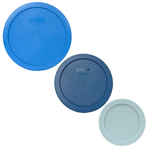 Pyrex (1) 7402-PC Marine Blue & (1) 7201-PC Blue Spruce & (1) 7200-PC Muddy Aqua Round Plastic Food Storage Replacement Lids