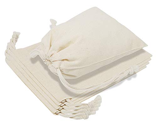 TOPDesign 10-Pack 10” x 12” Reusable Produce Bags, Muslin Bags with Drawstrings for Shopping & Storage, 100% Natural Cotton Bags, Washable, Biodegradable, Food Safe