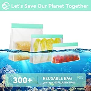 Reusable Food Storage Bags, 16 Pack BPA Free Food Grade Reusable Freezer Bags, Reusable Gallon Bags, Reusable Sandwich Bags, Silicone Food Bags Leakproof Resealable for Meat Fruit Veggies Snacks