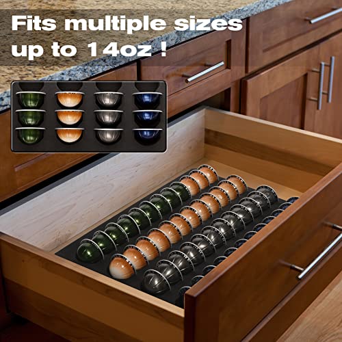 RAMIEYOO Coffee Capsule Storage Drawer Tray,Drawer Insert Organizer Holds 48 Pods Compatible with Nespresso Vertuo Vertuoline Capsules for Kitchen,Home,Office(Waterproof/Washable)