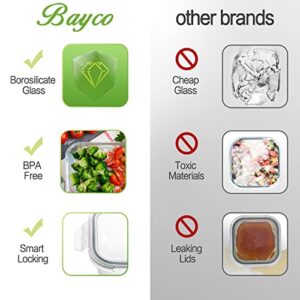 Bayco 10 Pack Glass Meal Prep Containers, Glass Food Storage Containers with Lids, Airtight Glass Lunch Bento Boxes, BPA-Free & Leak Proof (10 lids & 10 Containers) - Grey