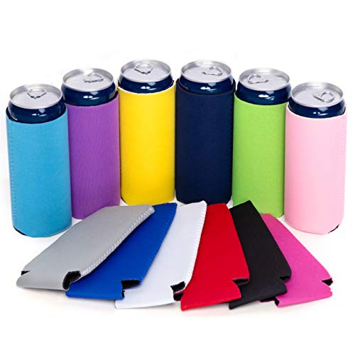 12 Pcs Slim Can Coolers, 12 oz Plain Bulk Collapsible Soda Cover Coolies, DIY Personalized Sublimation Sleeves for Weddings, Bachelorette Parties