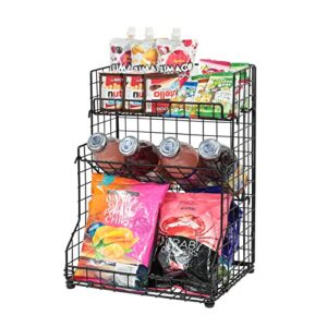 x-cosrack 3-tier food packet organizer rack bins with adjustable tilting design for pantry storage,metal wire snack spice holder for kitchen bathroom cabinets countertops