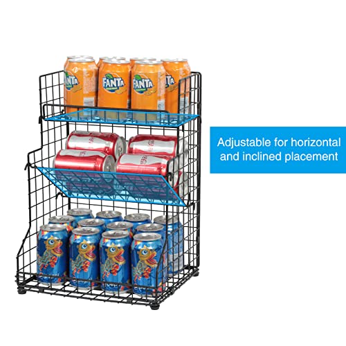 X-cosrack 3-Tier Food Packet Organizer Rack Bins with Adjustable Tilting Design for Pantry Storage,Metal Wire Snack Spice Holder for Kitchen Bathroom Cabinets Countertops