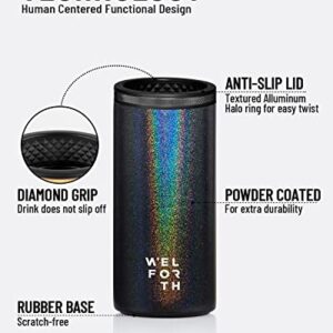 Welforth Slim Can Cooler for Slim Beer & Hard Seltzer Double-walled Stainless Steel 12oz Sleeve Skinny Can Coozies Drink Holder(GLITTER BLACK)