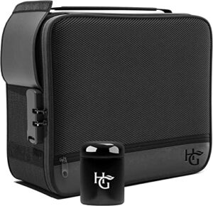 herb guard xl smell proof bag & stash box with combo lock (case holds up to 5 ounces) – includes ykk zippers, 250ml / half oz smell proof jar, built in tray & travel bags (black)