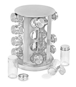 internet’s best revolving spice tower – round spice rack – set of 16 spice jars – seasoning storage organization – stainless steel