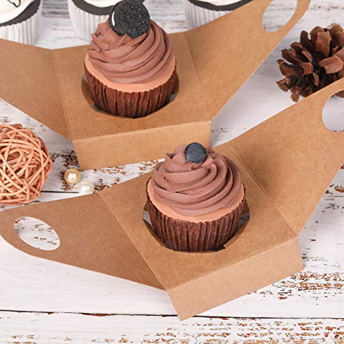 Moretoes 60 Pcs Individual Cupcake Boxes, Brown Single Cupcake Boxes with Window Inserts and Handle, Kraft Cupcake Containers Bulk for Bakery Wrapping Party Favor Packing
