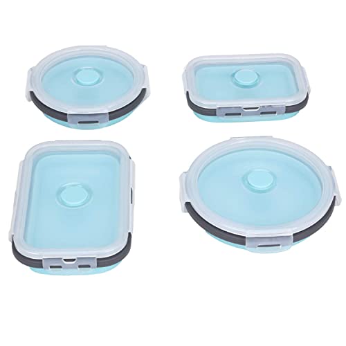 KUON Collapsible Silicone Food Storage Containers with Airtight Lids, Set of 4 Stacking Container, Microwave and Freezer and Dishwasher Safe, with Vent Valve, BPA Free (350ml and 500ml)