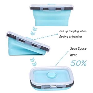 KUON Collapsible Silicone Food Storage Containers with Airtight Lids, Set of 4 Stacking Container, Microwave and Freezer and Dishwasher Safe, with Vent Valve, BPA Free (350ml and 500ml)