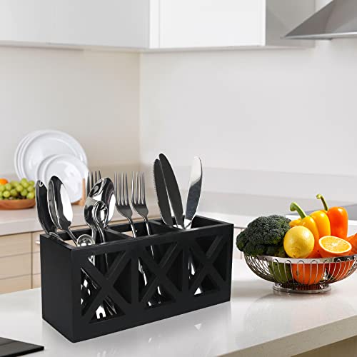 Ayiaren Wooden Silverware Holder Flatware Utensil Caddy Cutlery Holder Wood Silverware Organizer Bin Storage Containers for Kitchen Countertop, Forks, Spoons, Knives Utensil Holder Silverware Caddy