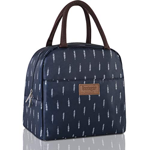 HOMESPON Lunch Bag Insulated Tote Bag Lunch Box Resuable Cooler Bag Lunch container Waterproof Lunch holder for Women/Men(navy feather,large)