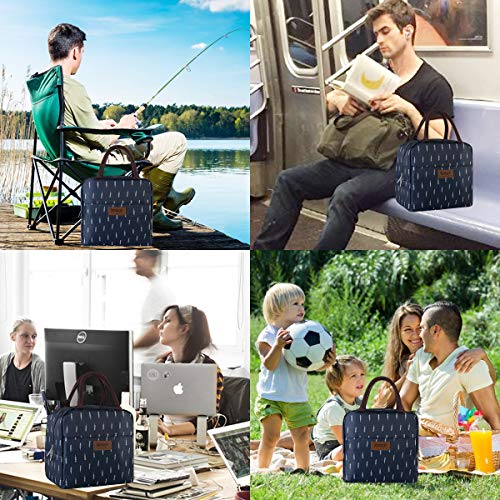 HOMESPON Lunch Bag Insulated Tote Bag Lunch Box Resuable Cooler Bag Lunch container Waterproof Lunch holder for Women/Men(navy feather,large)