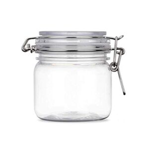 2pcs 10 oz/300ml clear round plastic home kitchen storage sealed jar bottles with leak proof rubber and hinged lid for herbs, spices, candy, gift, arts and crafts storage multi-purpose container