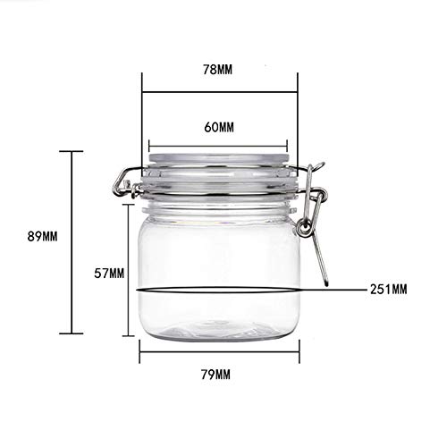 2Pcs 10 Oz/300ml Clear Round Plastic Home Kitchen Storage Sealed Jar Bottles with Leak Proof Rubber and Hinged Lid for Herbs, Spices, Candy, Gift, Arts and Crafts Storage Multi-purpose Container