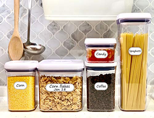 Removable Waterproof Food Labels, Write-on Kitchen Labels for POP Food Storage Containers, Jars and Home Organization, Pantry & Spice Sticker, Pack of 64