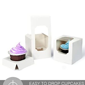 SHALLIVE 60 Pcs Cupcake Boxes Individual White with Insert, Auto Popup Single Cupcake Containers Hot Cocoa Bomb Boxes with Window for Cupcakes Treats Chocolate Strawberries Cookies for Graduation and Baby Shower Birthday Gifts