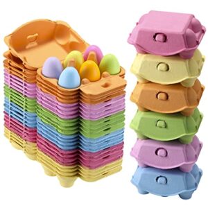 half dozen colored egg cartons 24 pack, natural pulp paper egg cartons 6 count for chicken eggs reusable, blank colorful easter toy color storage tray for holds up to six 6 egg holder basket cardboard